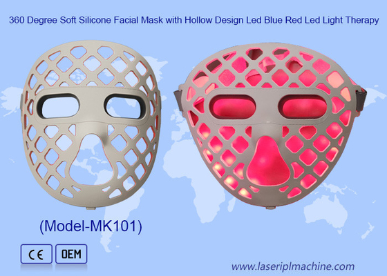 Desain Hollow Out Soft Silicone Biru Merah Kuning Terapi Cahaya LED Topeng Wajah