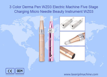 3 Color Derma Pen Mesin Listrik Lima Tahap Pengisian Micro Jarum Kecantikan Instrument