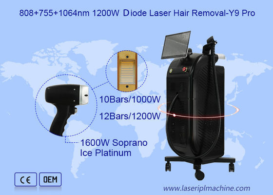 Gagang Tunggal 3 Panjang Gelombang 808 755 1064nm 1200W Dioda Laser Penghilang Bulu Y9 Pro