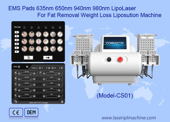 EMS Pads 635nm 650nm 940nm 980nm LipoLaser mesin liposuction untuk menghilangkan lemak penurunan berat badan