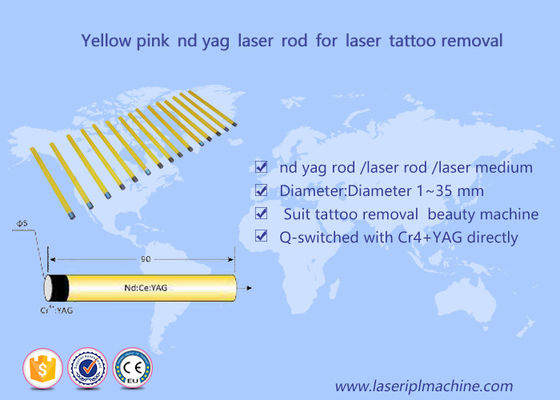 Harga yang bagus Medis Nd Yag Laser Mesin Penghapusan Tato Batang Kuning Pink Kristal 5 * 85mm on line