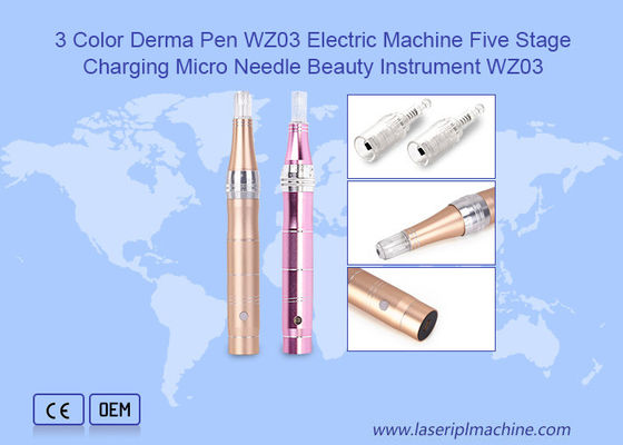 Harga yang bagus 3 Color Derma Pen Mesin Listrik Lima Tahap Pengisian Micro Jarum Kecantikan Instrument on line